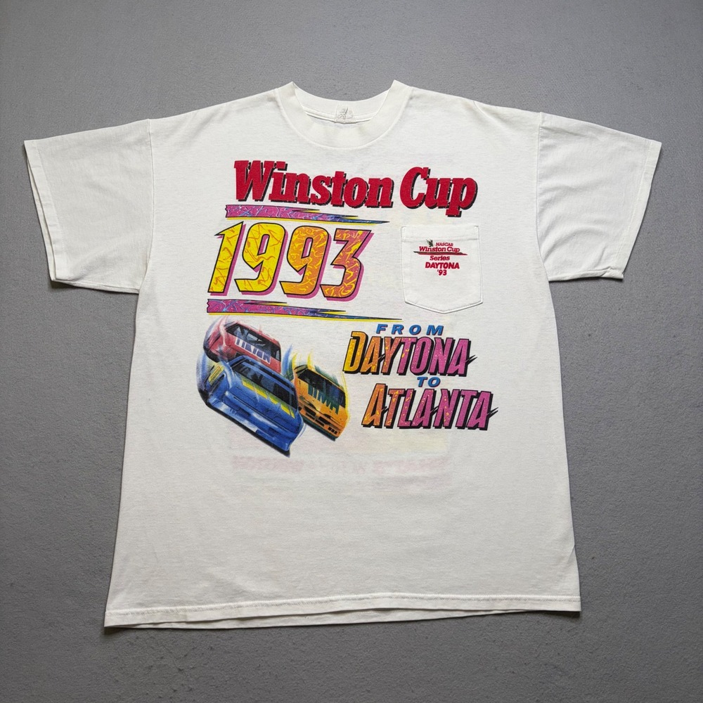 NASCAR Winston Cup Series T-Shirt Mens XL White 1993 Tour Daytona to Atlanta 90s